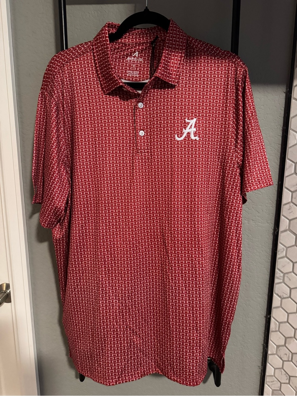 Antigua ALABAMA football Red White Patterned Polo